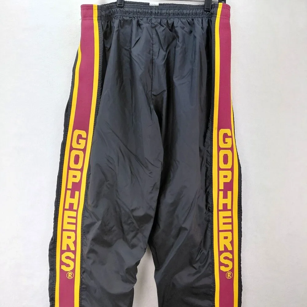 VTG Minnesota Gopher Zubaz Track Sweatpants Men L Black Nylon Spellout Ankle Zip - Picture 2 of 11